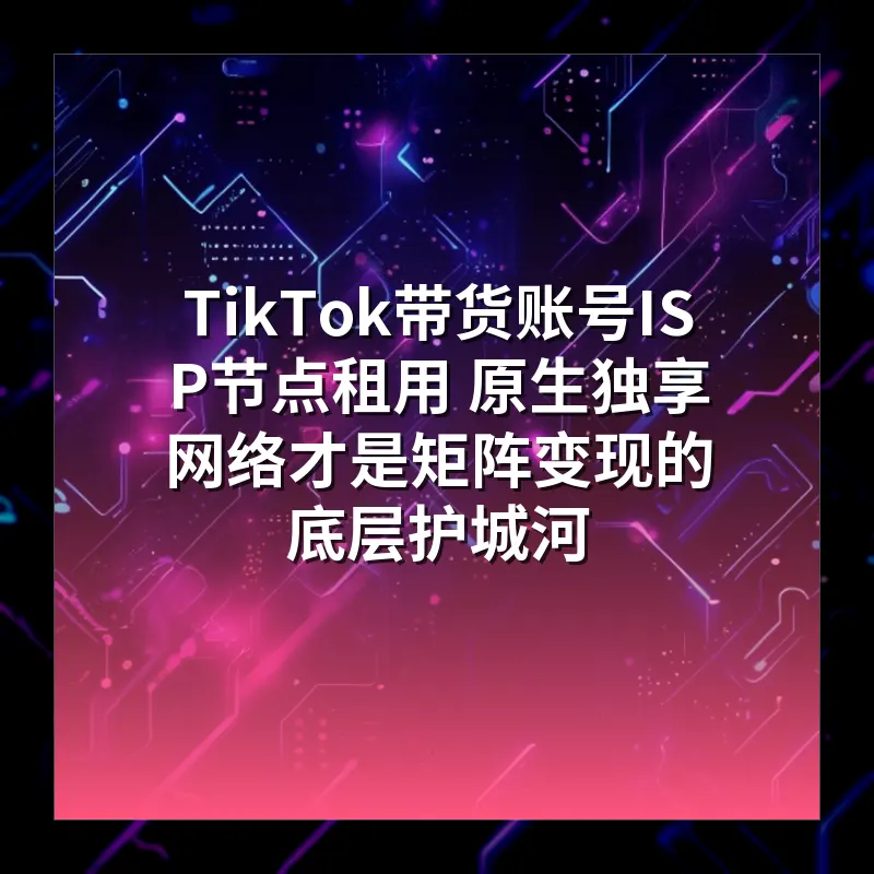 TikTok带货账号ISP节点租用 原生独享网络才是矩阵变现的底层护城河