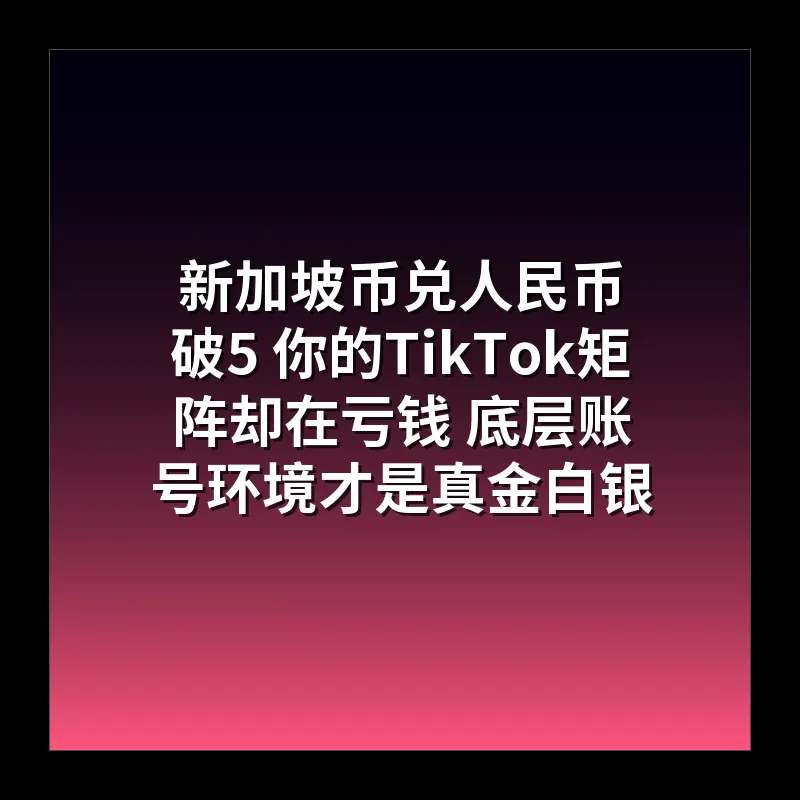 新加坡币兑人民币破5 你的TikTok矩阵却在亏钱 底层账号环境才是真金白银