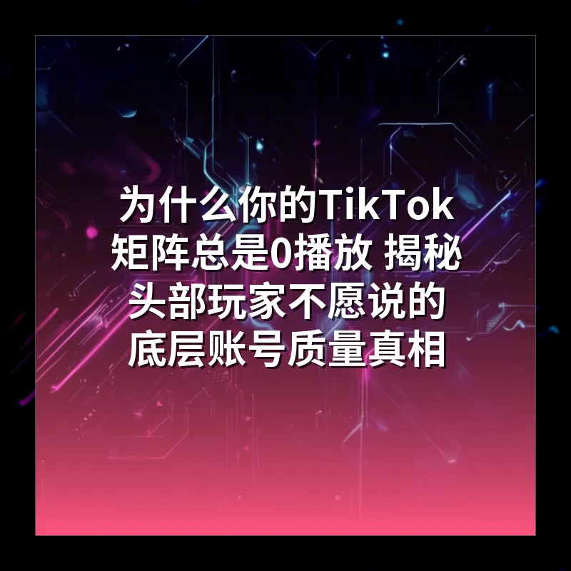 为什么你的TikTok矩阵总是0播放 揭秘头部玩家不愿说的底层账号质量真相